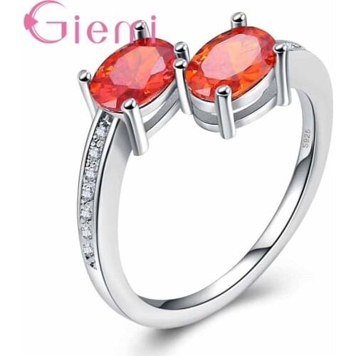 Double Oval Shape Orange Creative Rhinestone Crystal Ring Mystique Women Ladies Fashion Jewelry Gift Real Silver Color Rings