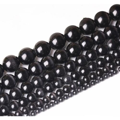 Elegant Black Cat Eye Crystal Loose Round Beads for DIY Bracelet Necklace Jewelry Making Wholesale Stone Accessories 14" B274