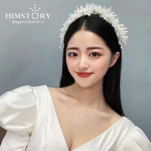 Himstory Women Wedding Handmade Beading Headband Bridal Full Clear Crystal Hairband Jewelries Headdress