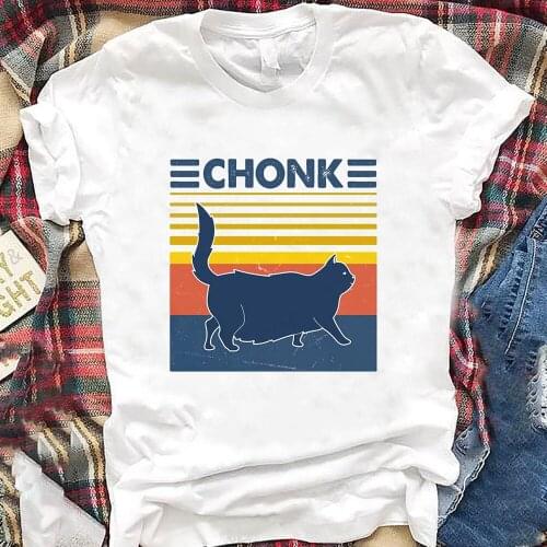 Chonk Cat Meme T Shrit Vintage Cat Mom Cute Print Cotton Tees