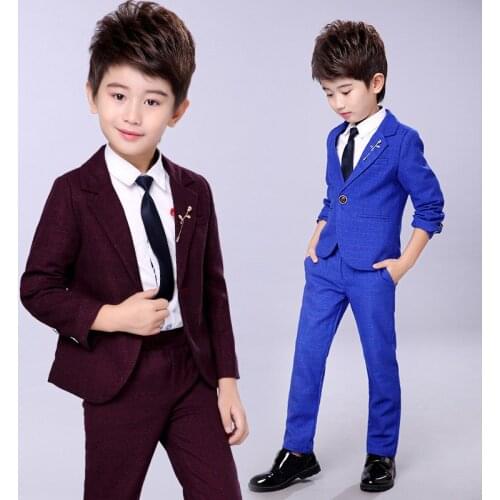 Wedding Suit For Flower Boys School Student Formal Performance Dress Gentleman Kids Blazer Pants 2Pcs Ceremony Costumes