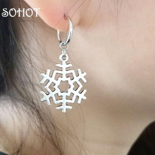 SOHOT Cute Alloy Retro Snow Pendant Women Drop Earrings Chic Silver Color For Female Christmas Day Jewelry Brincos