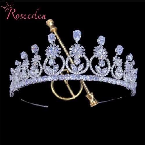 Fashion CZ Wedding Crown and Tiara Cubic Zirconia Diadem Party Bride Hair Jewellery Accessories RE4243