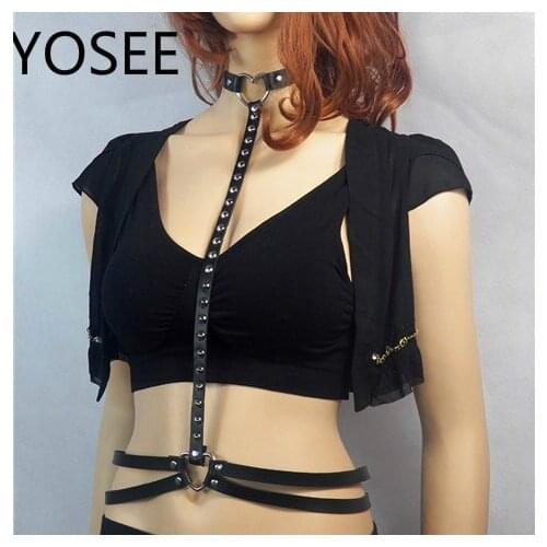YOSEE Fashion Punk Garters Faux Leather Bondage Cage Sculpting Harness Waist Belts Straps Suspenders Belt Body Jewelry