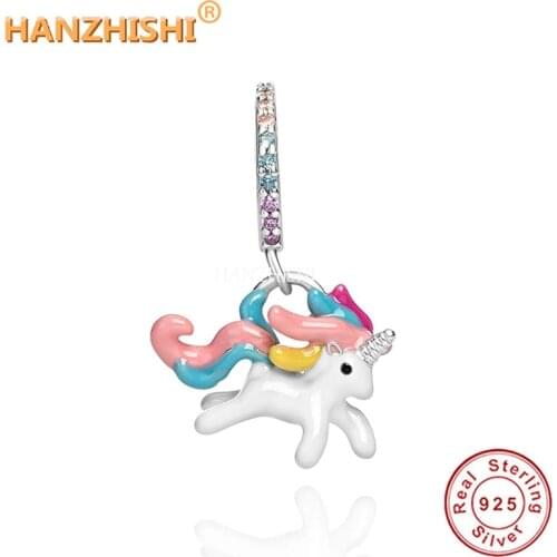 Fashion Silver Animal Pendant Beads 925 Sterling Silver Unicorn Dangle Charm Fit Original Charm Bracelet Jewelry Making