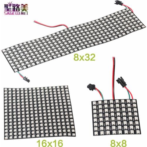 8*8,16*16,8*32 Pixels WS2812 Digital Flexible LED Programmed Panel Screen Individually Addressable Full Color Display Board DC5V