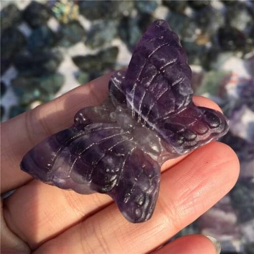 Natural Fluorite Crystal Butterfly Different Color Hand Carved Figurine Home Decoration Gemstone Collection Reiki Stone