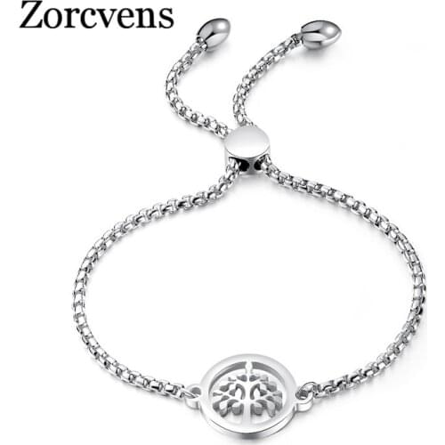 ZORCVENS New Women Rhinestone Jewelry Gold 316L Stainless Steel Bracelets Vintage Tree Of Life Charm Bangles For Women