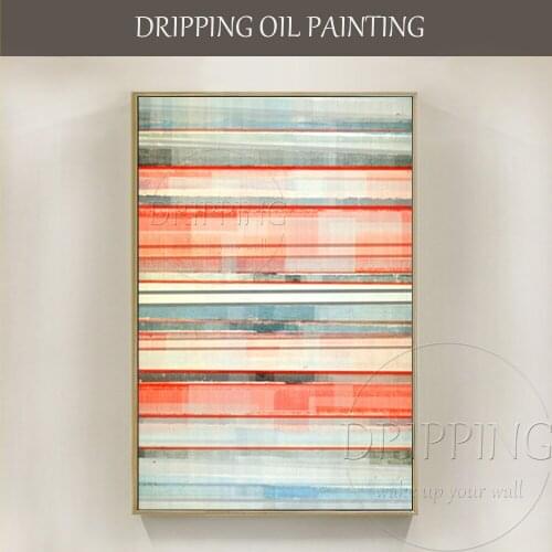 New Design Hand-painted High Quality Abstract Pink Lines Oil Painting on Canvas Geometry Pink Oil Painting for Living Room