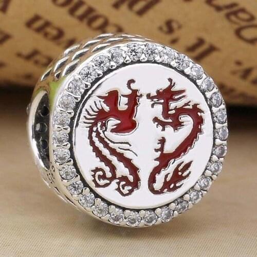 Original Chinese Dragon And Phoenix Lucky With Crystal Beads Fit 925 Sterling Silver Bead Charm Pandora Bracelet DIY Jewelry