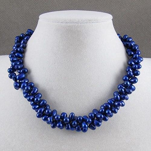 Dark Blue Color Freshwater Pearl Necklace 3 Rows Rice Natural Pearl Round Ball Magnet Clasp New Arriver Ladys Pearl Jewelry