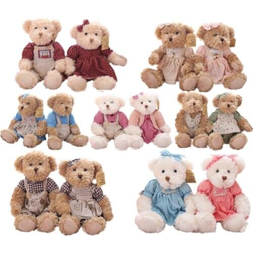 A pair 26cm Cute Couple Teddy Bear With Cloth Plush Toys Stuffed Dolls Toy Kids Baby Girls Children Girl Birthday Christmas Gift