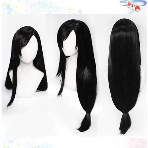 Final Fantasy FF7 Wigs Tifa Lockhart Wig 100cm Black Straight Side Parting Styled Synthetic Hair Cosplay Wig + Wig Cap