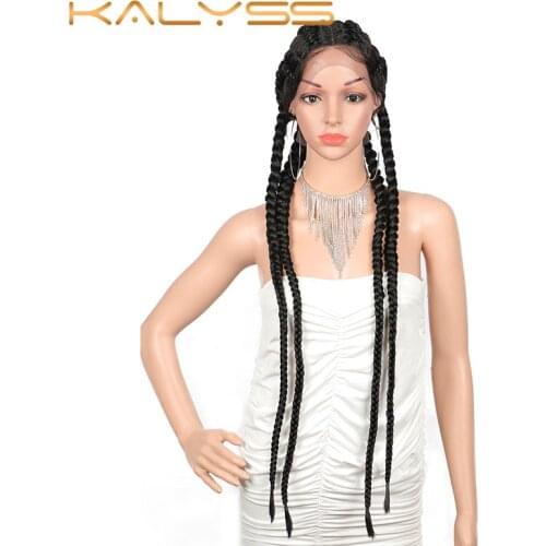 Kalyss 31'' Extra Long 100% Hand Braided 360 Swiss Lace Front Double Dutch Braided Wigs with Baby Hair for Women Twisted Wig