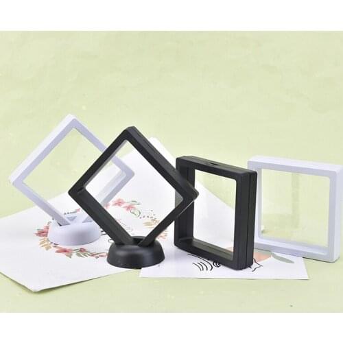 Plastic Suspended Floating Display Case Earring Coin Gems Ring Jewelry Storage Pet Membrane Stand Holder Box Supplie Black White