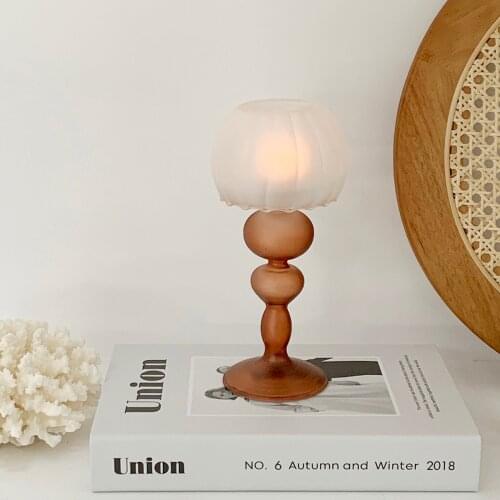Secret Truck Korea Glass Candlestick INS Retro Candle Holder Frosted Jellyfish Home & Bed Coffee Shop Decoration
