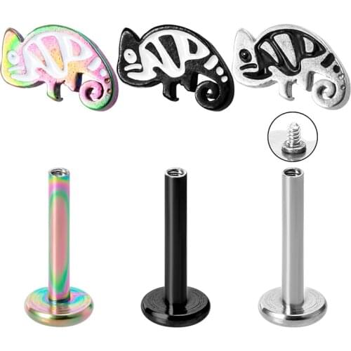 1PC Chameleon Piercing Labret Lip Rings Stud Monroe Studs Tragus Helix Bar 16G Stainless Steel Cartilage Piercing Earring 8mm