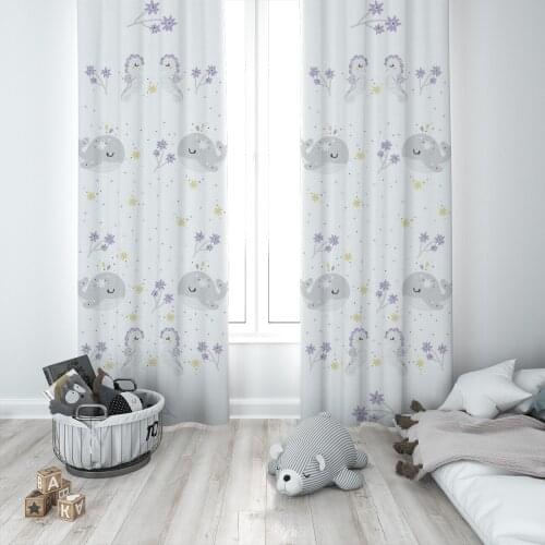 Curtains Children 3D Printed Decorative Items Home Childrens Room White Whale Seahorse Model 1420