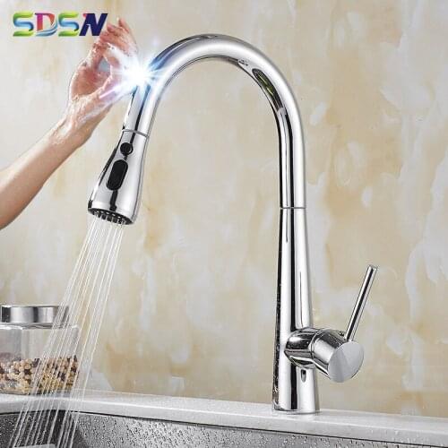 Touch Kitchen Tap SDSN Polished Chrome Pull Out Kitchen Faucet Quality Brass Sensor Kitchen Faucet Touch Control Kitchen Faucets