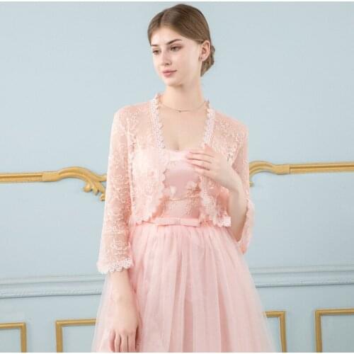 Bridal Wraps Sexy Lace Bolero 3/4 Sleeves Jacket Open Front Jackets Bridal Shrug Bride Wraps Wedding Bridal Jacket