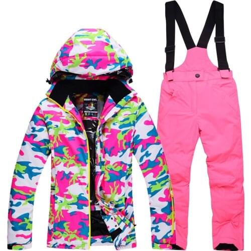 New Style Boys Girls Camouflage Ski Suit Kids Skiing Jacket Pants Set Windproof Waterproof Snowboarding Jackets for Children