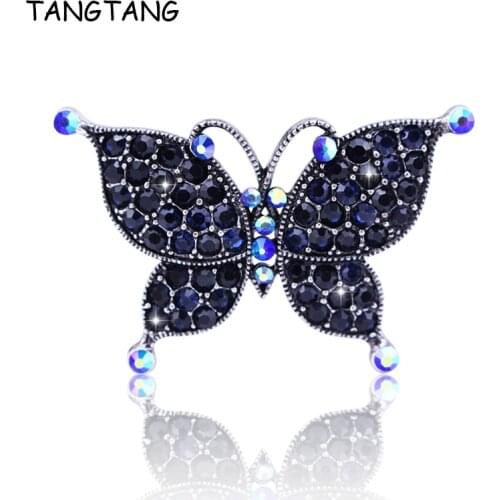Royal Blue Lovely Butterfly Brooches For Women China Rhinestone Crystal Costume Jewelry Antique Color Lapel Pin Badge, BH8349