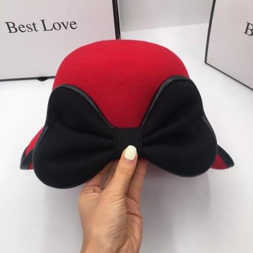 Winter wool bucket hat for women colocasia big butterfry fisherman hat Hepburn wind small sweet elegant