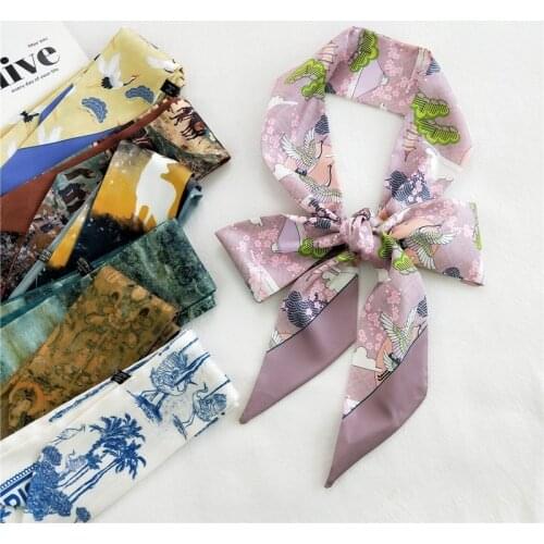 Women Silk Hair Scarf New Korean Version of Small Scarves Lady Narrow Scarf Wrist Towel Ribbon Bag Decorative Headband Belt