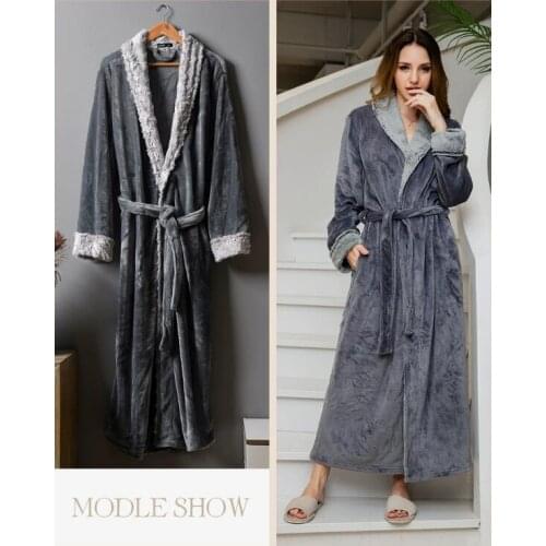 Faux fur winter adult unisex soft fleece thermal sleepwear robe plus size lounge belted bathrobe