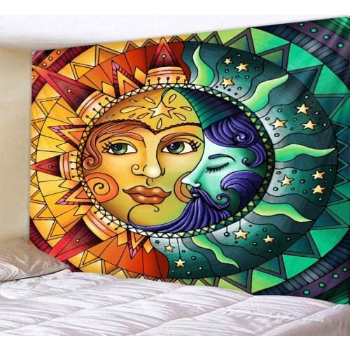 Starry sky tapestry mandala bohemian wall hanging moon sun white black tapestry hippie room decoration psychedelic tapestry