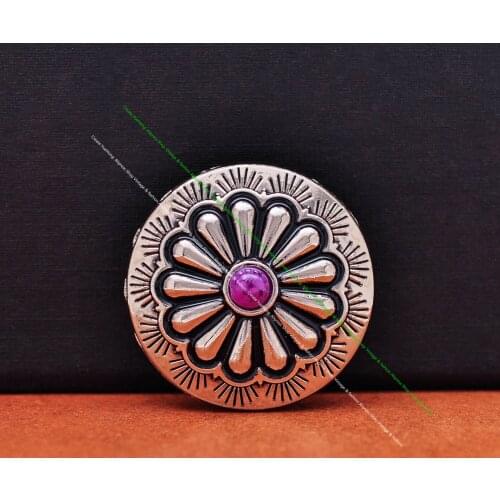 10X Southeast Silver Flower Purple Turquoise Leathercraft Luggage Bag Hair Accessories Apparel Sewing Shank Button Conchos