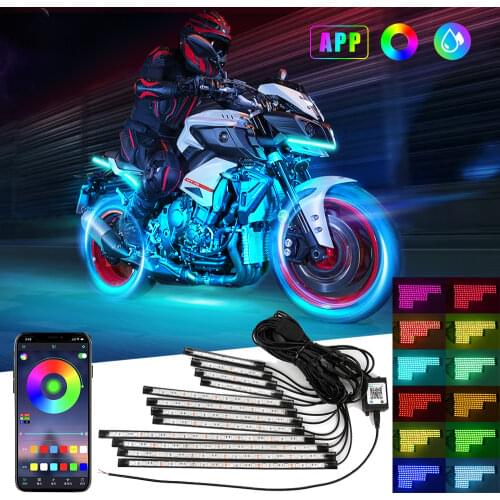 12pcs Motorcycle LED Underbody Lights RGB Multicolor APP Control Car Underglow Neon Strip For Yamaha Hodna Atmosphere Lamp