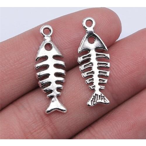 20pcs 26x9mm Antique Silver Plated Fish Bone Charm Pendant For Jewelry Making DIY Jewelry Findings