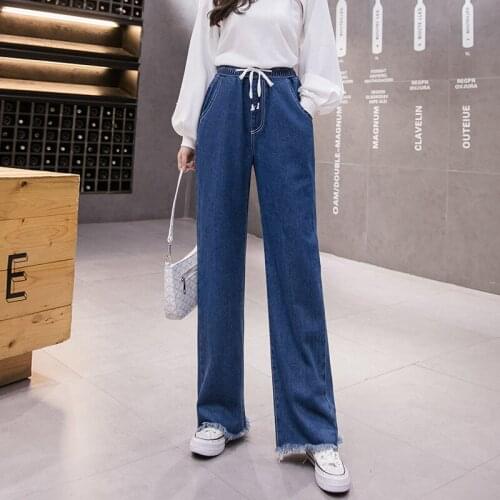 2020 Korean High Waist Jeans Women Straight Pants Loose Casual Plus Size Denim Trousers FemaleVintage Wide Leg Pants m753