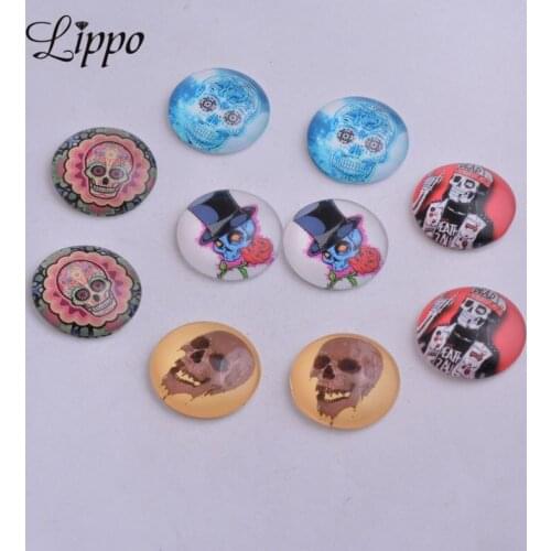 30pcs Mixed Awful Skull Round Glass Cabochons 14mm 18mm 20mm DIY jwelry findings