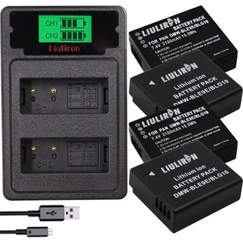 4x DMW-BLG10 DMW BLG10E DMW-BLE9 Camera Battery + LCD Dual Charger for Panasonic LUMIX GF5 GF6 GX7 LX100 GX80 GX85 GX7 Mark II