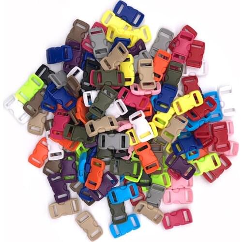 50Pcs 3/8" 10mm Side Release Buckle Curved Parachute 550 Paracord Bracelet DIY Dog Collar Strap Webbing Outdoor Camp