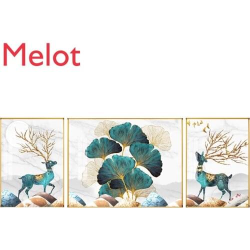 Diamond Painting New Full Diamond Three-Piece Painting Rich Deer Living Room Pearl Embroidery Points Brick Crystal Cross Stitch