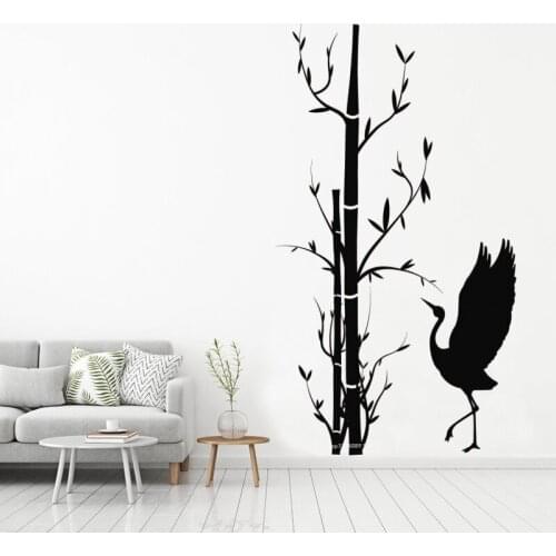 Bamboo Tree Bird Wall Sticker Crested Ibis Animals decor Baby bedroom Sofa background living room Removable Art Wallpaper ds008
