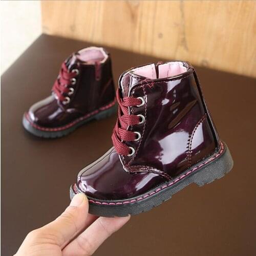 Shiny Patent Leather Toddler Girl Boots Spring Autumn Girls Martin Boots Kids Ankle Boots Girl White Sneakers Size 21-30