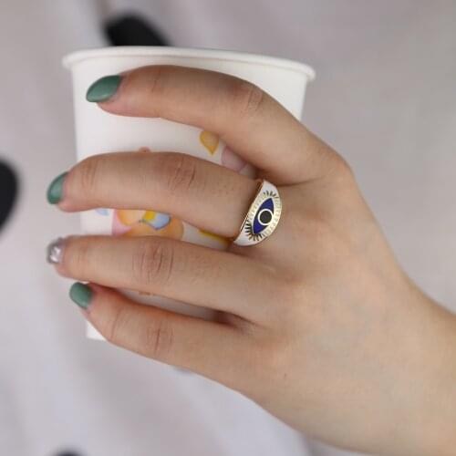 BOHO Bohemia fashion jewelry US size 5 6 7 8 Gold color Enamel Turkish evil eye women finger ring