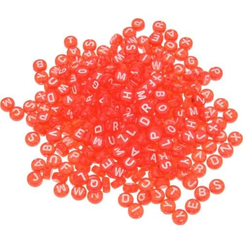 100Pcs/pack 4*7mm Acrylic Loose BeadsAcrylic Transparent Red Letter Beads DIY Charm Necklace Bracelet Accessories Wholesale