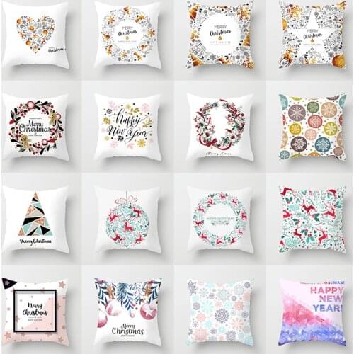 Merry Christmas Pillow Case Deer Snowflake Floral Decorative Cushion Cover Living Room Home Decor for Sofa Car Accessories 45x45
