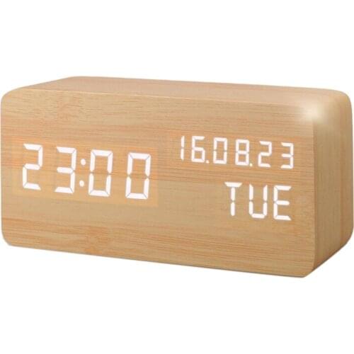 LED Wooden Clock Voice Control Electronic Desk Table Clock Digital Watch No Radio for Desktop Alarm Clock