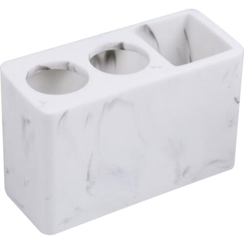 3 Compartments Bathroom Toothbrush Stand Resin Marbled Grain Toothpaste Holder