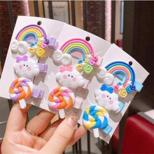 New childrens super cute cute lollipop rainbow hairpin girls baby color hairpin bangs small clip hair accessories