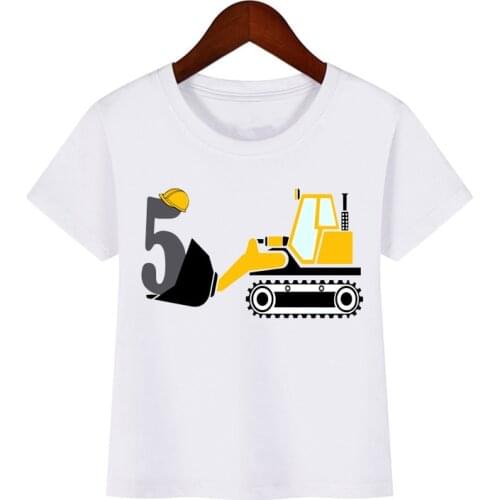 Boys Happy Birthday Bulldozer Number 1-8 Print T shirt Baby Summer T-shirt Kids Cartoon Bulldozer Birthday Present Cute Clothes
