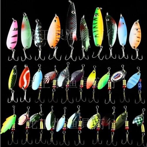 Hot 30pcs/lot Fishing Lure Mixed color/Size/Weight/ Hook/Diving depth Metal Spoon Lures hard bait fishing tackle Isca Artificial