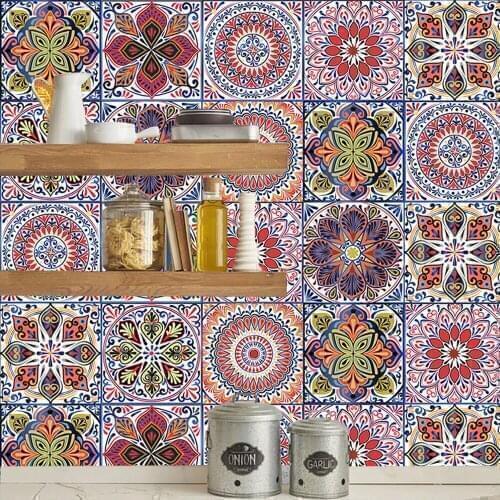 Art Decals PVC Strip Tile Stickers for Kitchen Bathroom Floor Living Room Retro Diy Wall Decor Waterpoof Peel & Stick Wallpaper