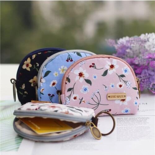 New Women Floral Wallet Cotton Zipper Flowers Casual Hand Purses for Ladies Mini Bag Key Ring Coin Purse Retro Coin Wallets Girl